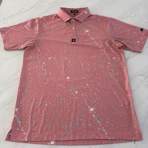 Bad Birdie Paint Splatter 2 Polo Golf Pink Performance Stretch L